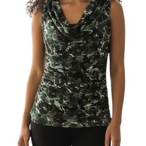 THE LIMITED Green Abstract Floral Cowl Neck Ruched Sleeveless Top EUC XS